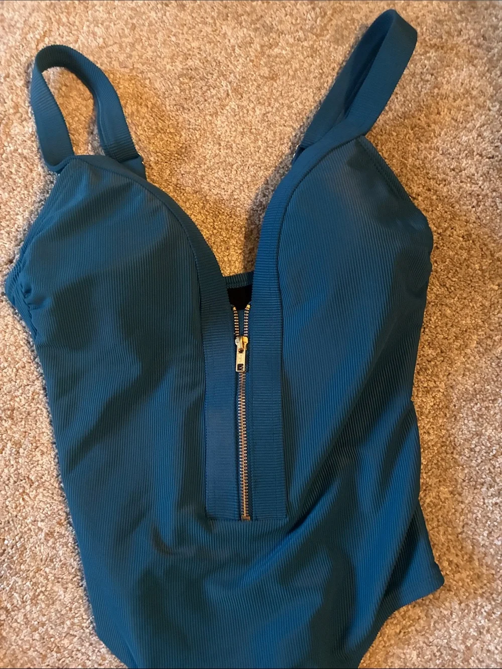 Ladies Medium Teal One-Piece Swimsuit with Front Zip